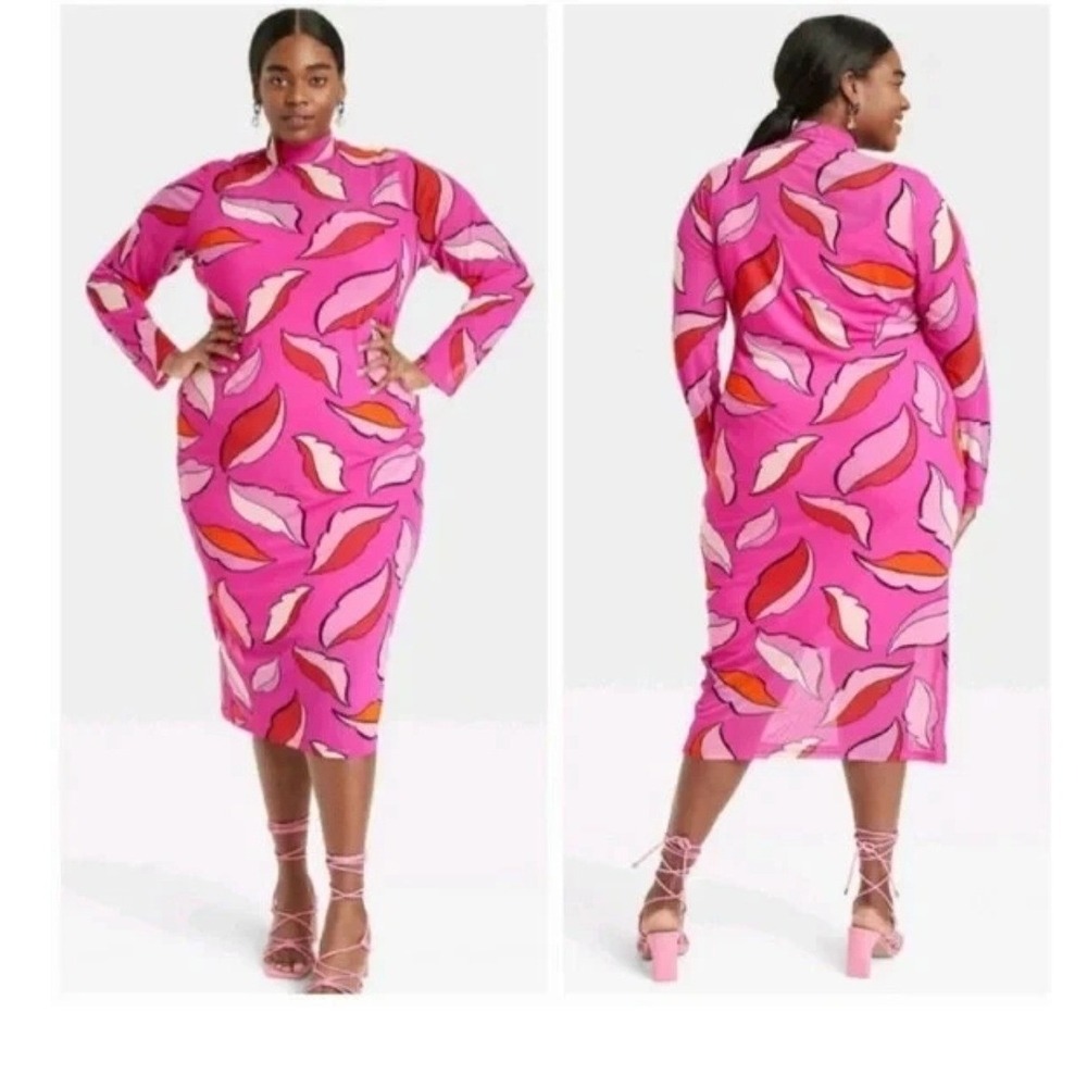 Target Black History Month‎ Mesh Midi Dress Womens 4X Pink Lip Print Excellent
